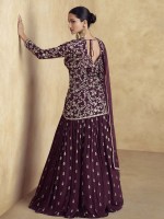 Dark Plum Premium Chinon Silk Lehenga Suit